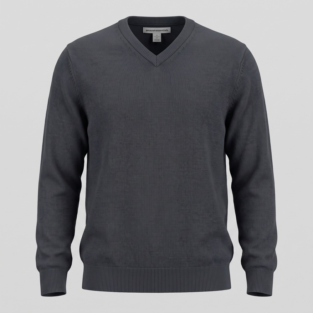 Amazon Essentials Mens M Navy Blue Sweater V-Neck Pullover Long Sleeve Cotton